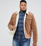 Asos Plus Fleece Lined Cord Jacket In Brown - Brown