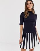 Ted Baker Hethia Pleat Skirt Knitted Skater Dress - Navy