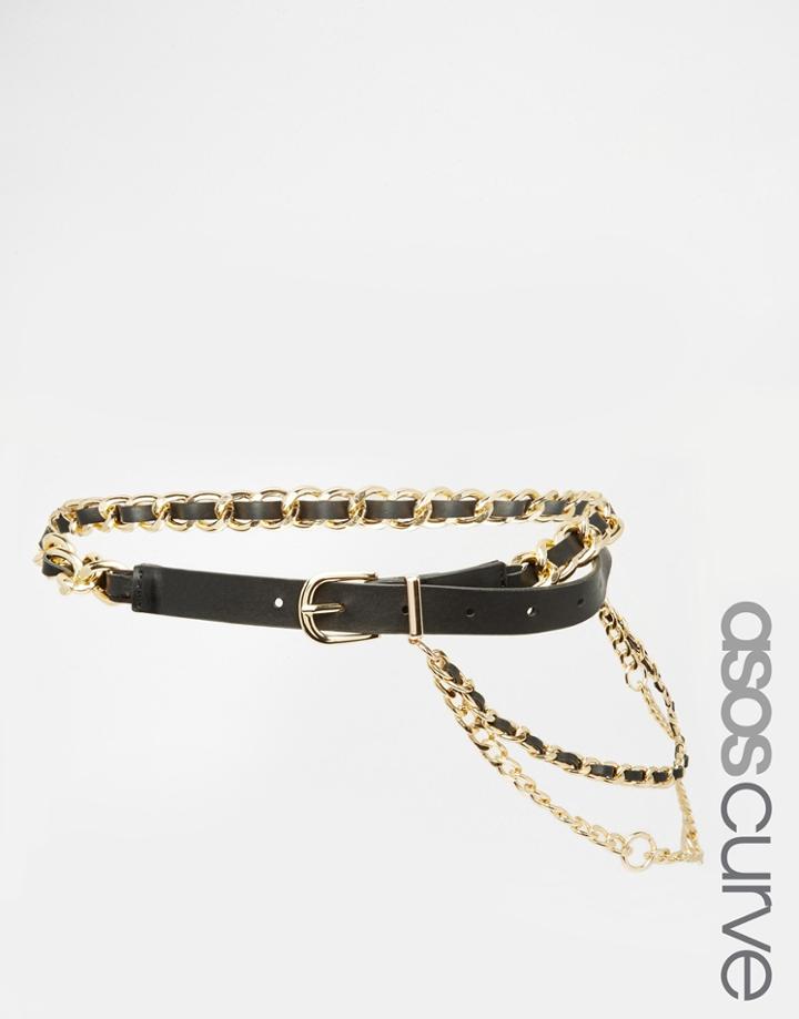 Asos Curve Chain And Pu Belt - Black