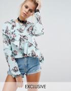 Milk It Smock Top With Frill Detail In Floral - Black