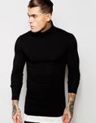 Asos Extreme Fitted Fit Long Sleeve T-shirt With Roll Neck - Black