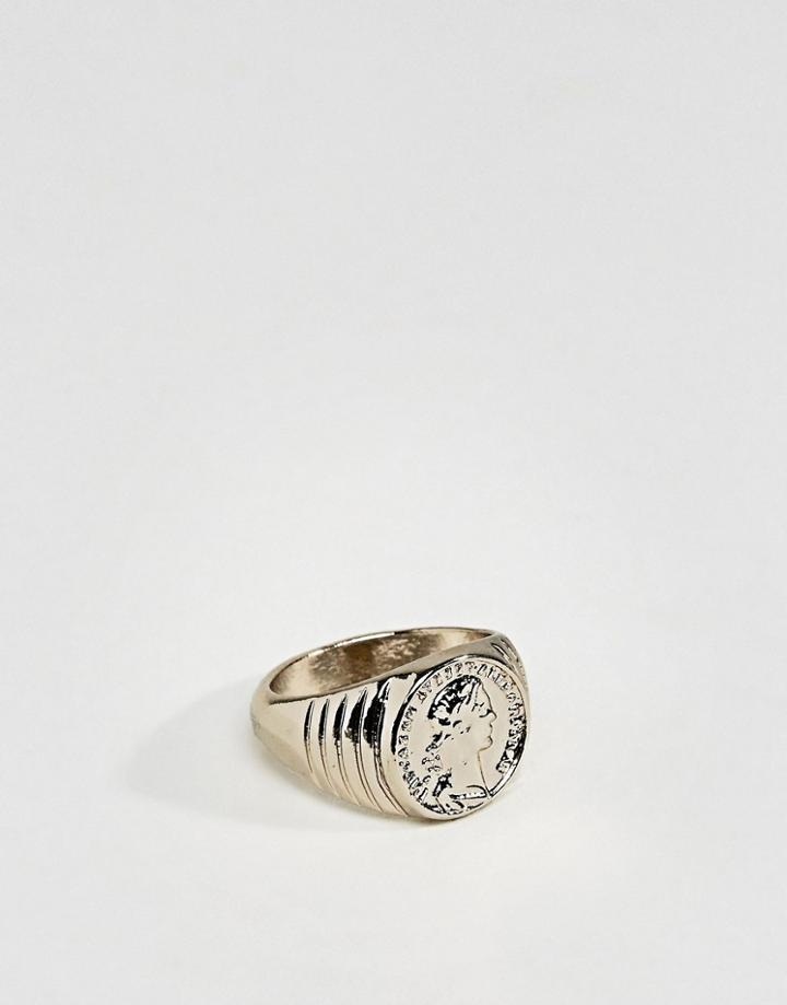 Asos Soverign Ring With Coin Design In Gold Plated - Gold