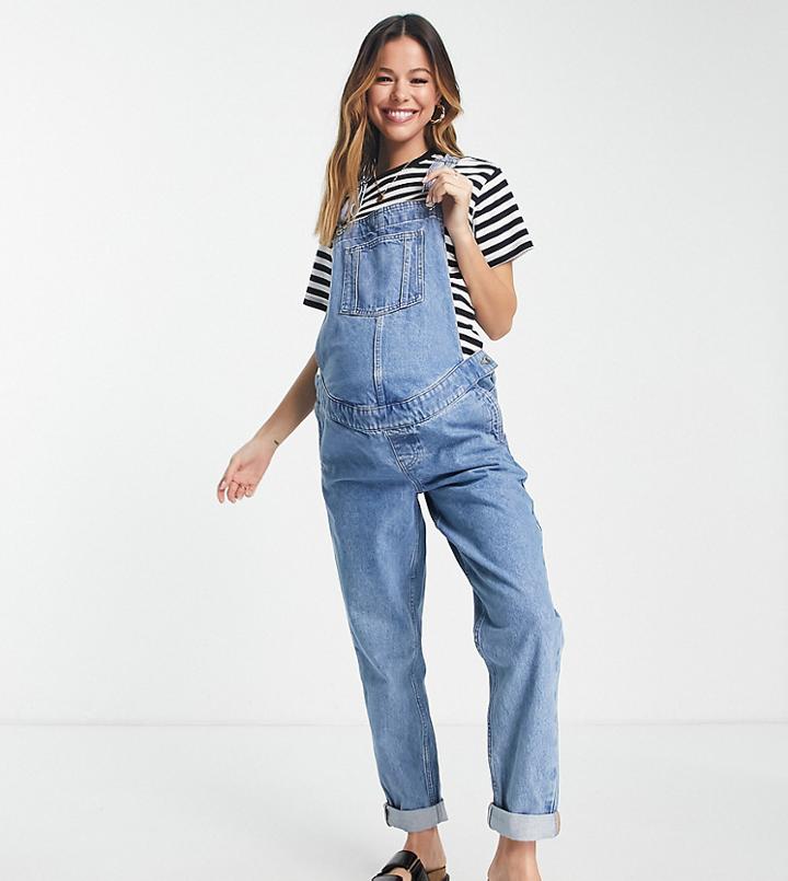 Asos Design Maternity 'original' Denim Overalls In Midwash-blue