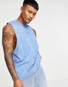 Asos Design Relaxed Organic Tank In Acid Wash Blue-blues