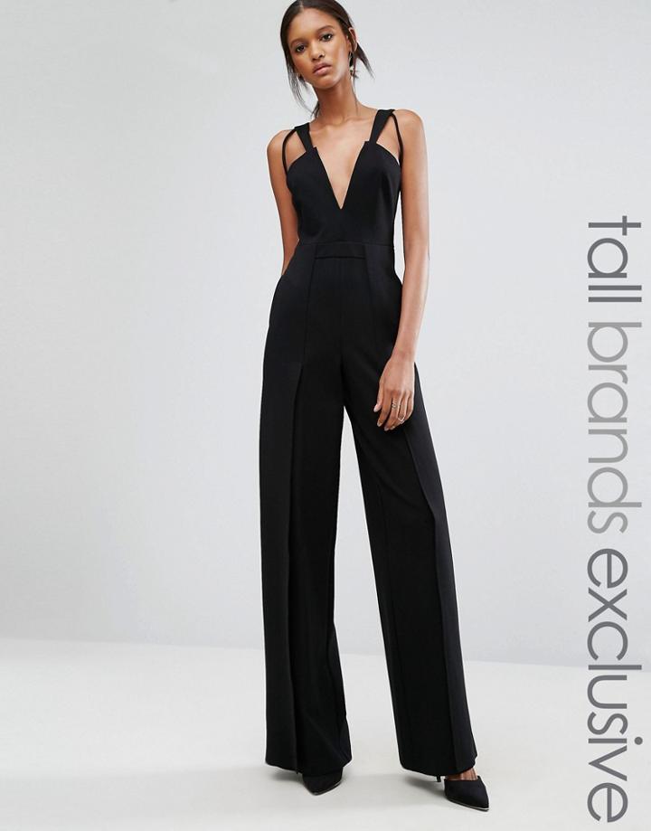 Ttya Black Wachira Sleeveless Plunge Front Jumpsuit With Cutout Front