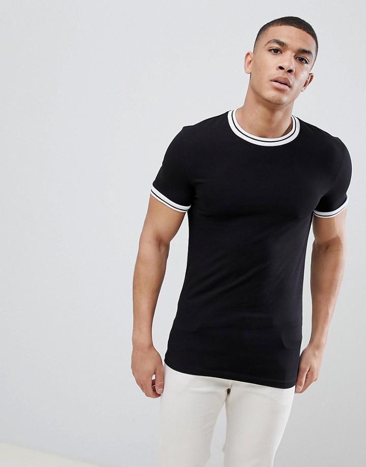Asos Design Muscle Fit T-shirt With Tipped Neck - Multi