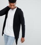 Asos Tall Knitted Hooded Cardigan With Curved Hem In Black - Black