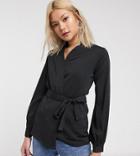 Verona Wrap Top With Balloon Sleeves And Tie Waist-black