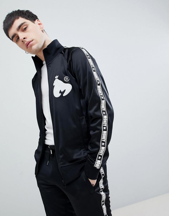 Money Stripe Tricot Track Top In Black With Back Print - Black