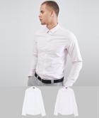 Asos Design Slim 2 Pack White & Pink Stripe Shirt Save - Multi