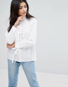 Daisy Street Relaxed Shirt With Tie Cuff Detail - White