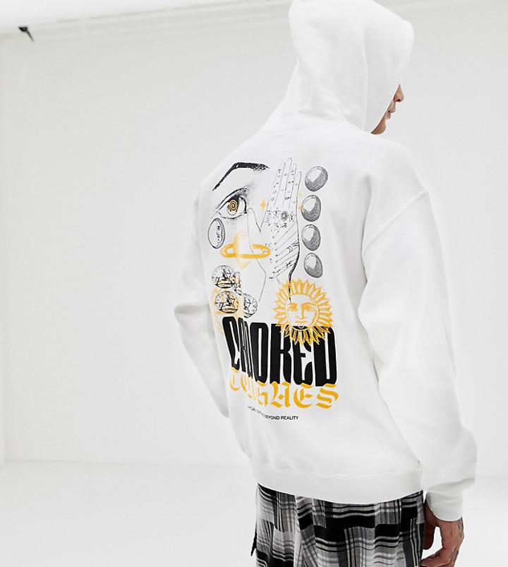 Crooked Tongues Oversized Hoodie In White With Palm And Sun Print - White
