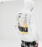 Crooked Tongues Oversized Hoodie In White With Palm And Sun Print - White