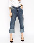 Asos True Boyfriend Jeans In Vintage Wash With Deep Turn Up - Vintage Wash