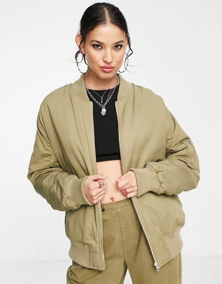 Topshop Oversized Bomber Jacket In Khaki-green