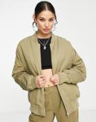 Topshop Oversized Bomber Jacket In Khaki-green