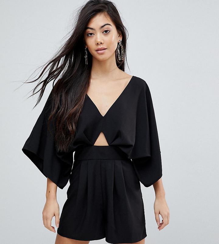 Asos Petite Romper With Kimono Sleeve And Cut Out - Black