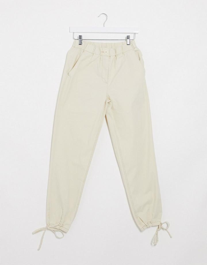 Asos Design Tie Cuff Jogger In Cream-green