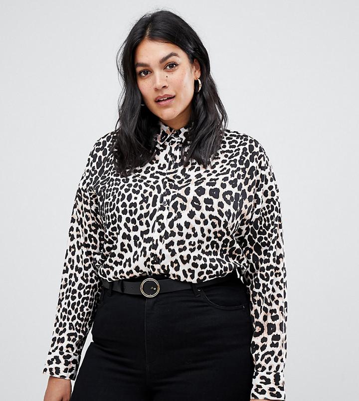 Influence Plus Leopard Print Button Down Shirt - Brown