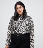 Influence Plus Leopard Print Button Down Shirt - Brown