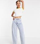 Missguided Petite Recycled Straight Jean With Raw Hem In Bleached Blue-blues