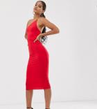Asos Design Tall Exclusive Going Out One Shoulder Bodycon Midi Dress-red