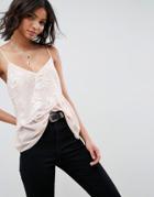 Asos Soft Cami With Vintage Lace - Pink