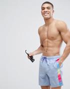 Asos Swim Shorts In Blue With Rainbow Side Stripe In Mid Length - Blue