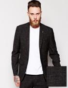 Asos Slim Fit Suit Jacket In Crosshatch Fabric - Navy