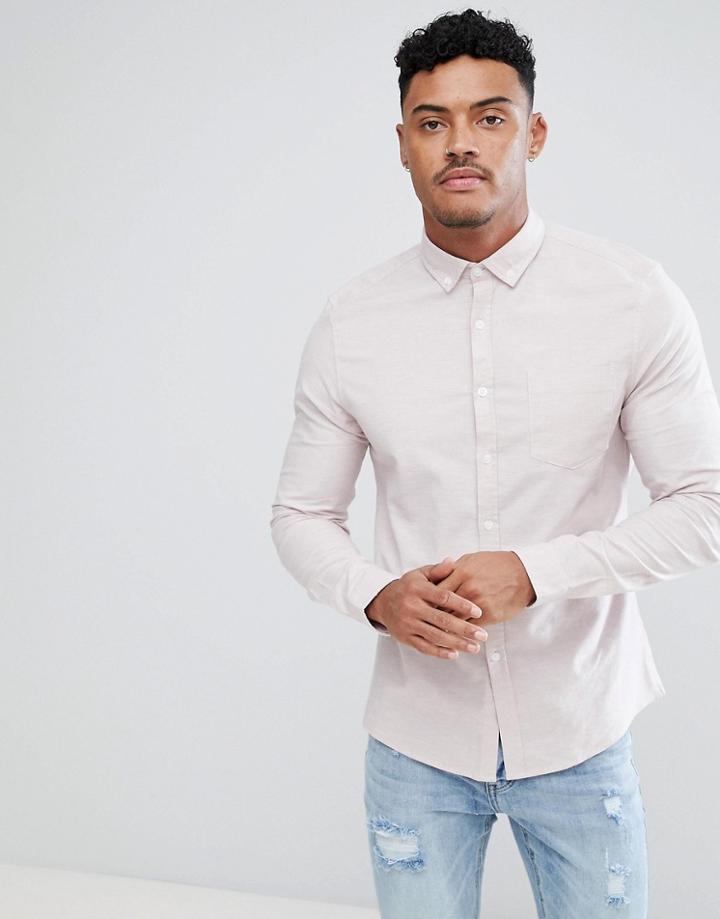 Asos Casual Slim Oxford Shirt In Pink - Pink