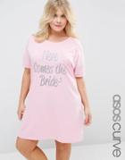 Asos Curve 'here Come's The Bride' Glitter Print Wedding Sleep Tee - Pink