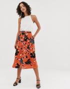 Selected Femme Button Down Midi Skirt In Abstract Print - Multi