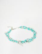 Asos Feather Bead Anklet - Turquoise
