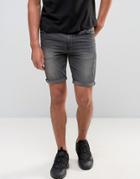 Asos Denim Shorts In Super Skinny Washed Black With Abrasions - Black