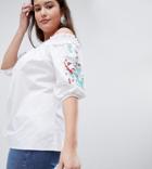 Koko Embroidered Sleeve Bardot Top - White