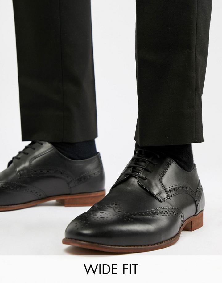 Kg By Kurt Geiger Wide Fit Brogues In Black Leather - Black