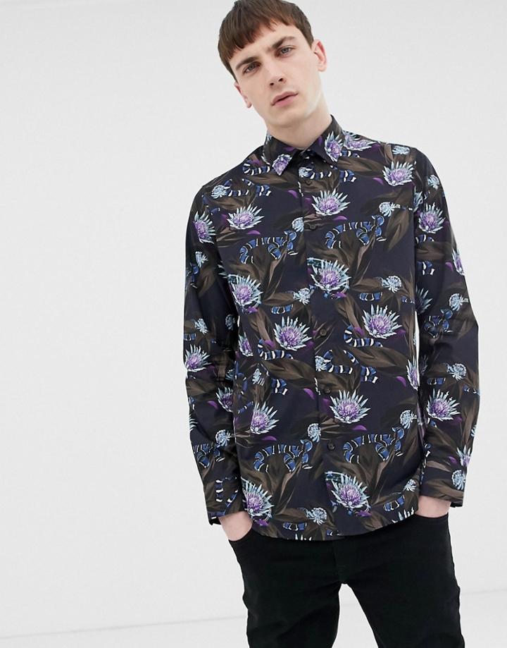 Ted Baker Shirt With Snake Print In Navy