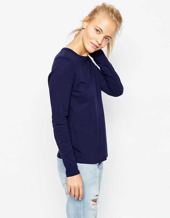 Asos Linen Look Long Sleeve Top - Navy