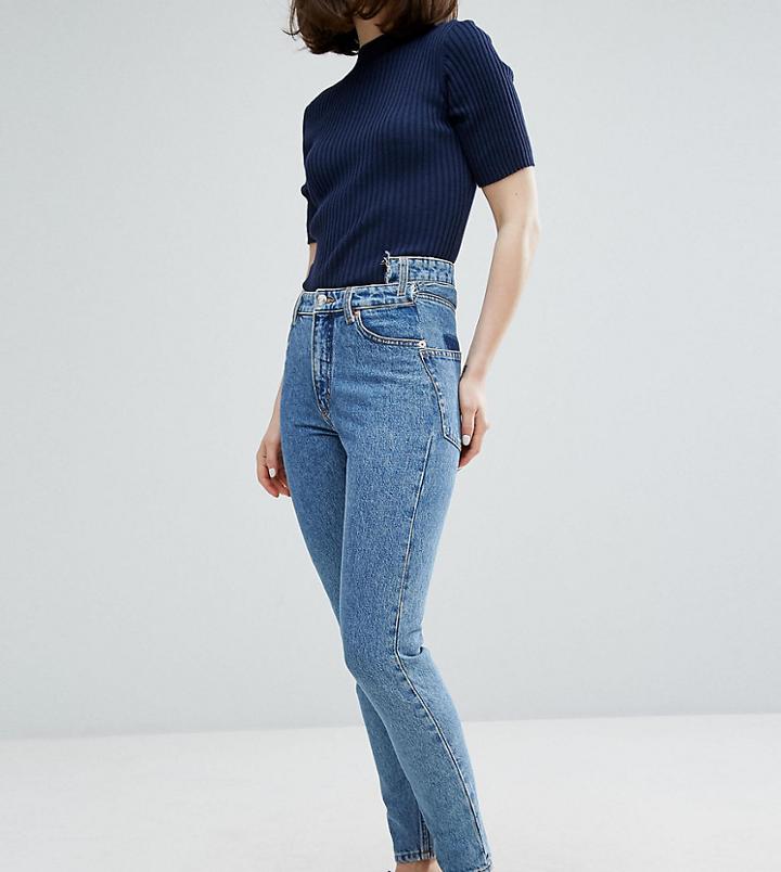 Monki Kimomo Acid Wash Pocket Detail Mom Jeans - Blue
