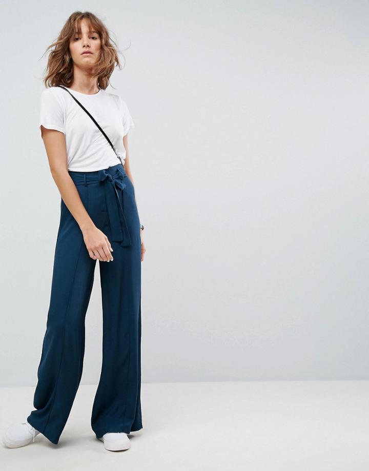 Asos Tailored Pants With Wide Leg In Soft Melange - Green