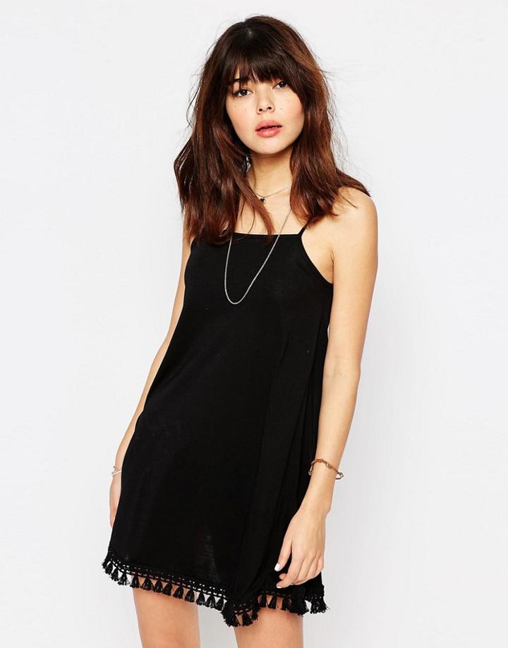 Asos Sundress With Tassel Hem - Black