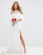 Asos Bridal Cold Shoulder Button Ruffle Maxi Dress - White