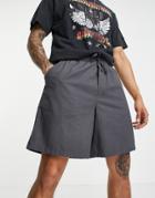 Asos Design Boxy Shorts In Charcoal Linen Look-grey