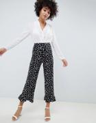 Asos Design Pants With Fluted Ruffle Hem In Polka Dot - Black