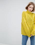 Asos Sweater In Cable And Roll Neck - Yellow