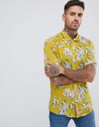 Asos Design Regular Fit Floral Shirt In Mustard - Yellow