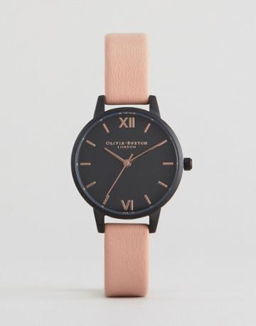 Olivia Burton After Dark Pink Leather Dark Face Watch - Pink