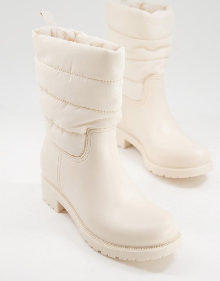 Asos Design George Padded Rain Boots In Cream-white