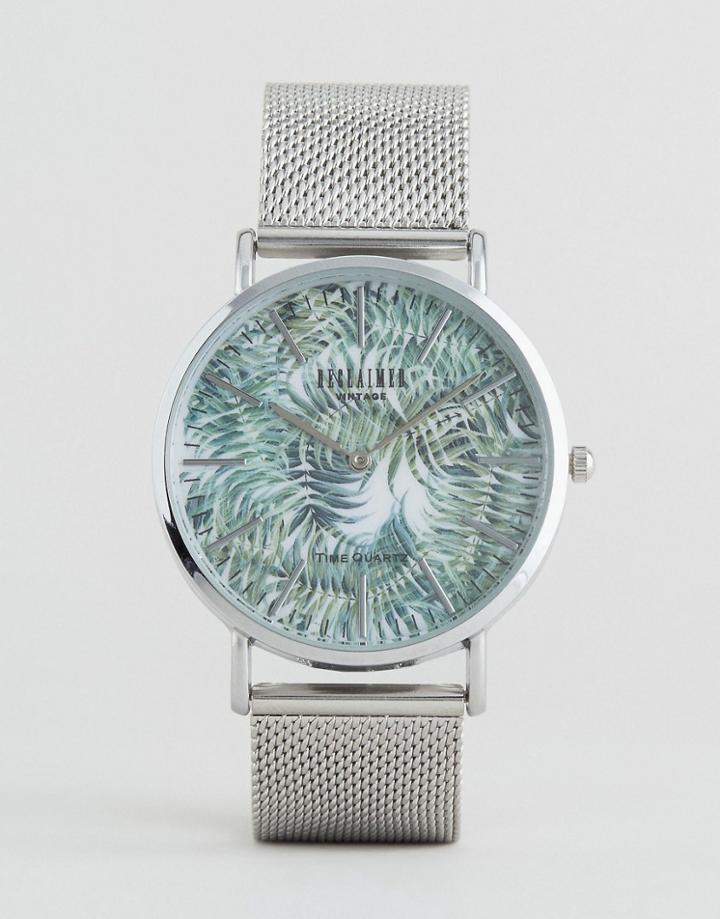 Reclaimed Vintage Tiger Print Mesh Watch In Silver - Silver