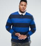 Asos Plus Stripe Long Sleeve Rugby Polo In Heavyweight Jersey - Multi